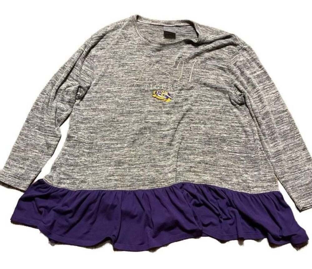 Knights Apparel LSU Tigers Girls XL 16/18 Long Sleeve Ruffle Hem Top